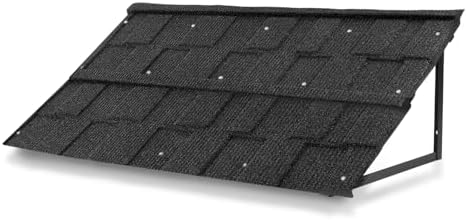 bimiti Fixed Metal Awnings 52" x 31", Black Triangle Heavy Duty Steel Frame with Tile-Design Metal Awning Cover for Windows, Doors, Balconies & Patio Shade