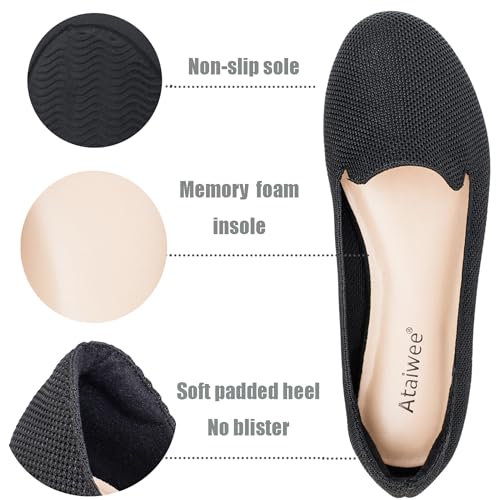 Image of Ataiwee Women's Wide Width Flat Shoes, Cute Plus Size Round Toe Slip on Loafer Shoes.(1910013-6,BK /FK,8.5 Wide)