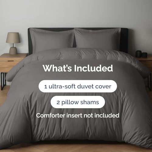 Image of Duvet Cover King Size - Soft 3 Piece Set with Zipper Closure - Dark Grey | Extra Soft King Duvet Cover 104 inch x 90 inch with 2 Pillow Shams, Hotel Luxury w / Zipper Closures & Ties, Comfy & Breathable, Comfy