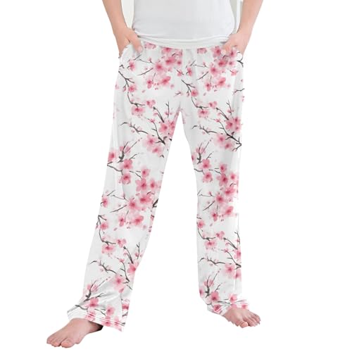 Cherry Blossoms Branch Long Pajama Pants Elastic Waist PJ Bottoms with Pockets S A110298