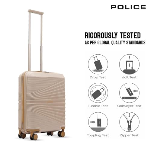 Image of Police Origine Cabin Trolley | 65L Capacity TSA Lock 8 Smooth 360 Spinner Wheels Telescopic Handle PP Hard Shell | Lightweight 20 inch Cabin Luggage for Travel & Weekend Trips (Beige /TAN) (Baby pink /Tan)