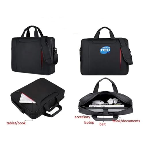 SIMPLETEK - Torba na ramię na laptopa 12" do 15,6", czarna 100% poliester, odporna na wstrząsy, wodoodporna