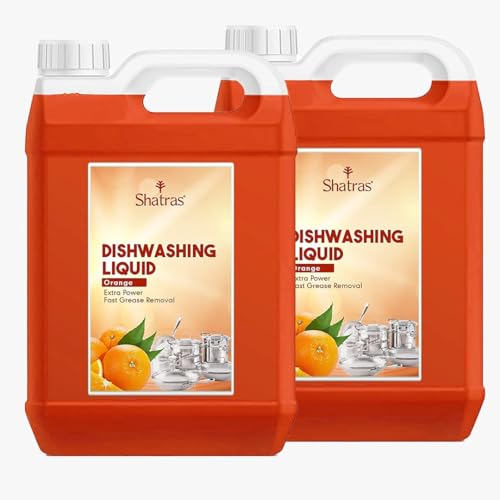 Image of Shatras 5Liter Orange Dishwashing Liquid - Advanced Grease Removal With Extra Power, Enriched With Fresh Citrus Extracts For Deep Clean And Refreshing Scent In Every Wash (Pack Of 2)