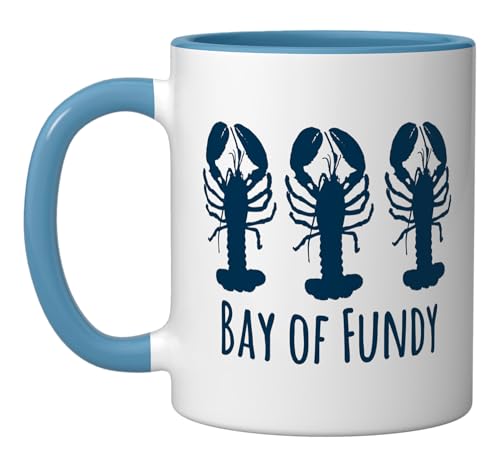 Bay of Fundy Canada Lobster Sailing Boating Fishing Ceramic Mug, Blue/White