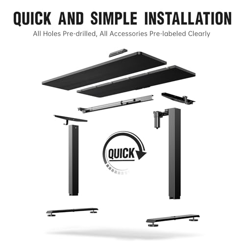 Image of Veken Standing Desk Electric 47.2 Inch, Height Adjustable Sit Stand Up, Wood Desktop, Work Home Office Computer PC Table, Tall Standup Workstation, Gaming Writing Study Bedroom Rising Desks, Black