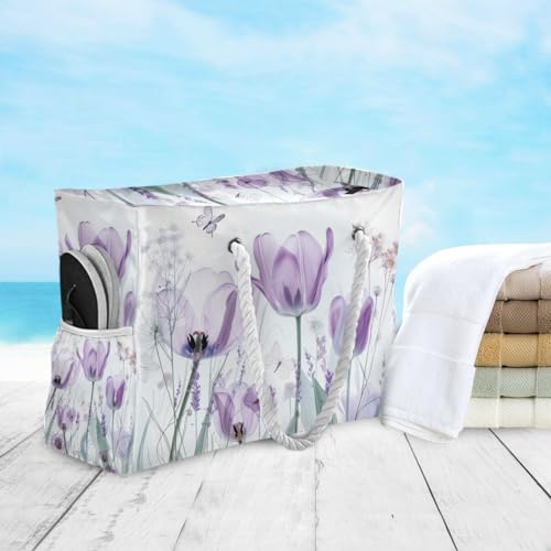 Image of Beach Tote Bags for Women, Turtle Flower Starfish Large Beach Shoulder Bag Pool Bags Purse