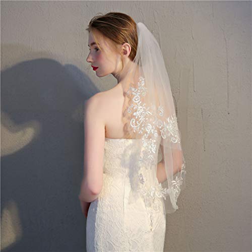 Eaytmo Lace Wedding Veils Ivory Bridal Veil 2 Tier Waist Length Short Veils With Alloy Comb Soft Tulle Hair Accessories For Brides (Ivory) #TOP2