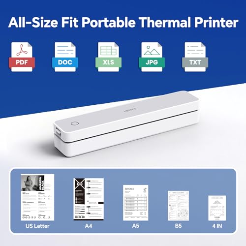 Image of HPRT Portable Thermal Printer-Inkless Printer, Supports Thermal Paper&Labels, Multi-User Bluetooth, Compatible with iOS /Android /Laptop for Home /School /Travel,MT610 White-203dpi+10sheets