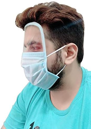 AUDITECH Disposable 3 Ply Surgical Face Mask with Transparent Shield for Men and Women Green/Blue