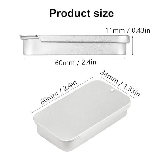 Image of Biugaaufai 60 Pack Silver Mini Rectangular Metal Tins Boxes with Sliding lids, Small Empty Slide Top Metal Tin, Lip Balm Slide Tins with Lid for Crafts, Jewelry, Candies (2.36 x 1.34 x 0.43 Inch)