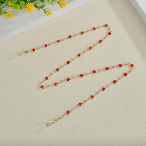 Image of Colorful Beaded Eyeglass Chains for Women - Sunglasses, Spectacle, and Reading Glasses Neck Cord Strap Holder (Beads Chain -Red)