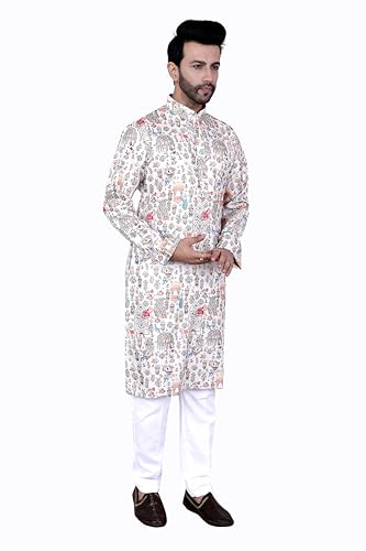 Men's Multicolor Ethnic Motifs Printed Kurta, Knee Length, Mandarin Collar, Regular Fit3
