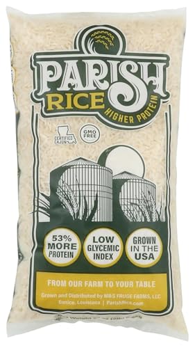 Parish White Rice – High-Protein Rice with Low Glycemic Index – Locally Grown Long-Grain White Rice – Made in the USA – Rich Nutrient Content – Ideal for Curry, Desserts, Stir-Fry – 2lb Bag