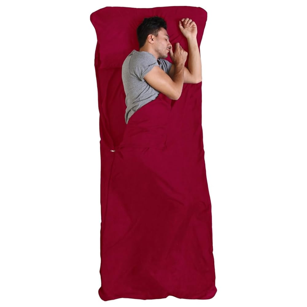 Tough Outdoors Sleeping Bag Liner - Adult Sleep Sack & Travel Sheets - Thermal Fleece Sleeping Bag Liners - Lightweight Travel Sleep Sack for Backpacking - Red