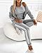 CHICME Women's Three Piece Outfits Striped Tape Patch Tank Tops Bomber Jacket with Sporty Pants Tracksuit Lounge Sets Gray-L