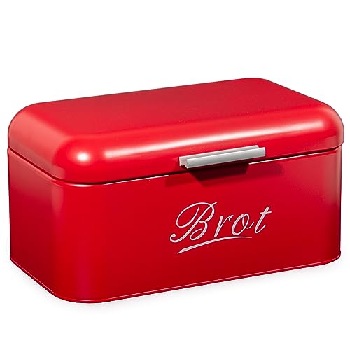 Theo&Cleo Brotkasten mit Deckel, Großer Knäckebrot Box aus Metall, Brotaufbewahrungsbox Bread Box, Brot und Kekse Lange Aufbewahren und Trocken Halten, Retro Design Rot