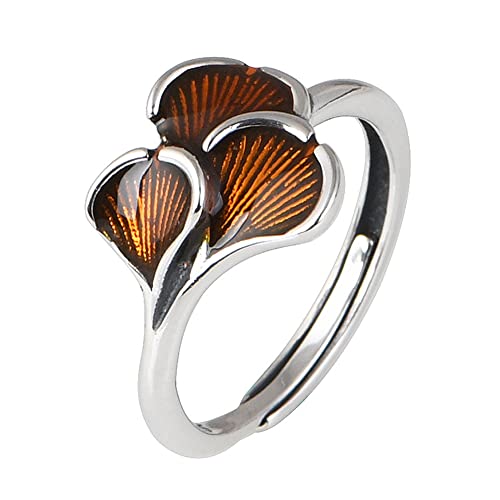 Bague feuille de ginkgo ouverte en argent anti-stress