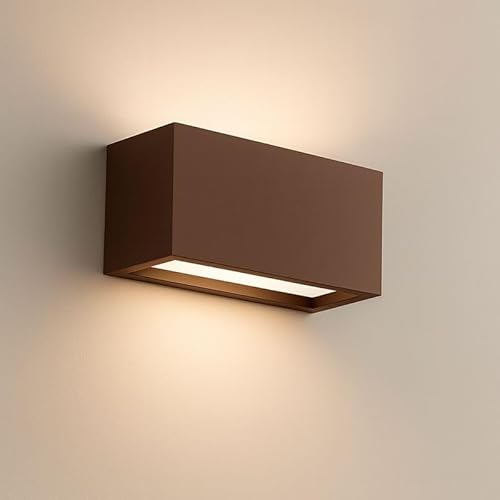 Applique da Esterno Up & Down con Attacco E27 in Alluminio Rettangolare Lampada da Parete a Doppia Emissione IP65 per Giardino, Ingresso, Balcone e Terrazzo 230V (Marrone Corten)