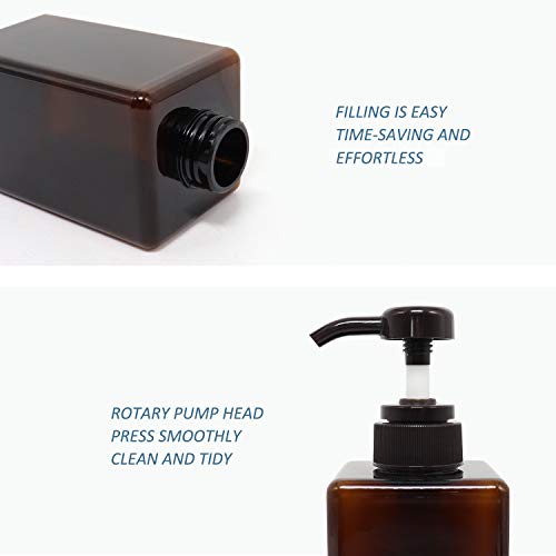 Jolitac 16 oz Dispenser Refillable Bottles 3 Pack, Shampoo Conditioner & Wash Shower Refillable Containers Pet Plastic Empty Amber Pump Bottle (Brown-Liquid)
