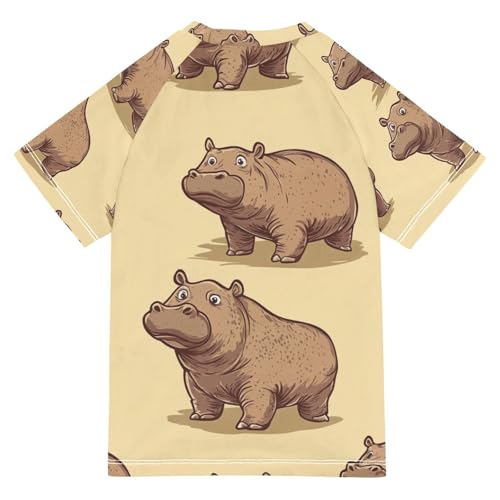 Boys Short Sleeve T-Shirts Hippo Brown Animal Rashguard Kids Swim Shirts Sun UPF 50+2