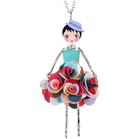 BONSNY Paris Doll Necklace Dress Handmade Pendant Amellie Alloy Metal FloweR Crystal Long Chain Fashion Jewelry (Multicolor) Cover