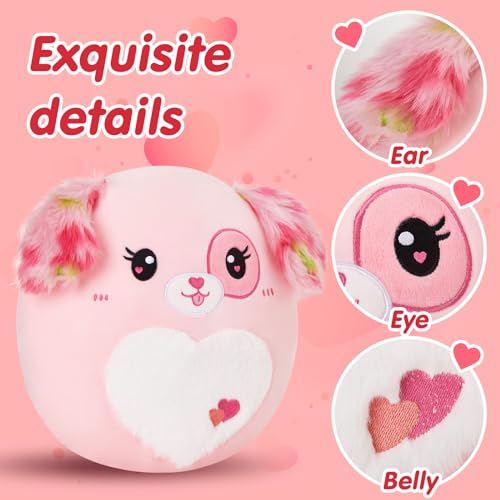 Image of Cute Pink Puppy Plush Pillow Soft Stuffed Animal Toy for Kids 12in