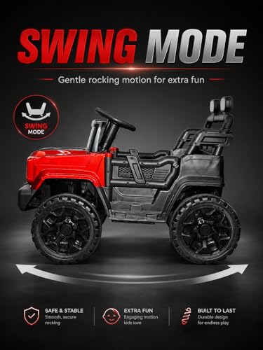 Image of Trenzo Kids Electric Ride On Jeep Car for 2-6 Years | 4x4 Style Battery Operated Toy Car with Steering Wheel, Music, LED Lights | Indoor & Outdoor Ride On Vehicle for Boys & Girls