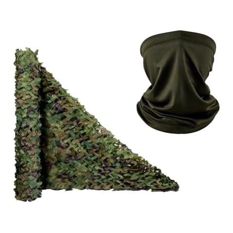 Fousam Camo Netting and Army Green Neck Gaiter for Hunting, Fishing, Wildlife Observation/Photography, Outdoor Activities Cover