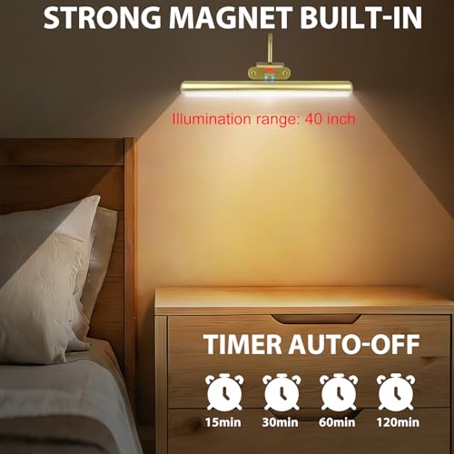 Image of Set of 2 Picture Lights on Wall Rechargeable and Remote, Full Metal Painting Light with 3 Lighting Colors Brightness Dimmable and Timer Auto-OFF, Above Artwork Dartbord Display Gallery Portrait
