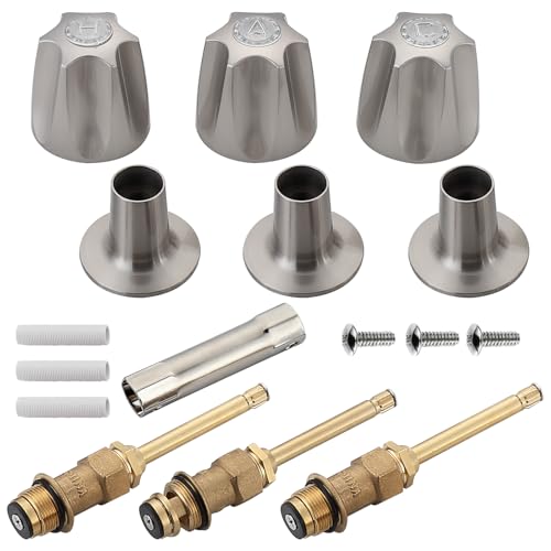 39619 Bathtub Shower Handle Remodel/Rebuild Trim Kit, Shower Knob 3 Piece for Price Pfister Verve Faucets, Includes 12H-2H, 12H-2C, 12H-18D Stems and Tubs knob Handle and Flange Base (Brushed Nickel)