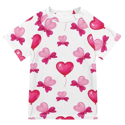ALAZA Kids Rash Guard Girls Toddler Swim Shirts Short Sleeve Love Balloon UPF 50+ 3T