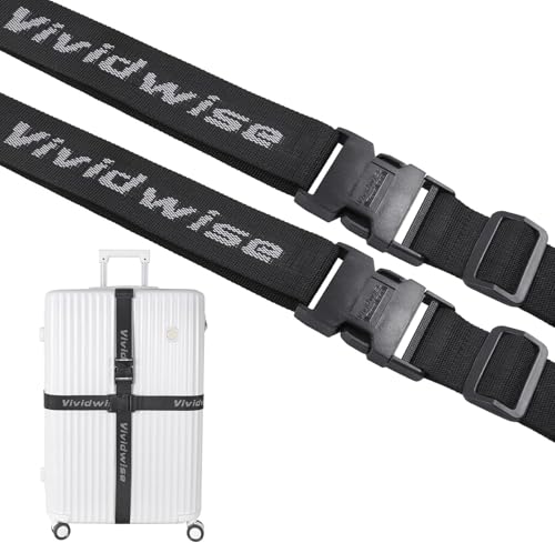 Image of Luggage Straps, Stretchable Luggage Connector Straps for Suitcases, Quick Release Buckle Add A Bag Adjustable Attachment Accessories Belts (Black, 1.73 inch W)