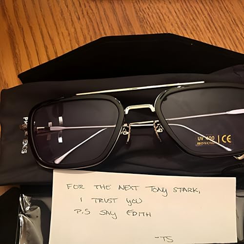 Image of Roshfort Blue Cut computer glasses zero power Avengers Infinity War Iron Man Unisex SunglassesItalic (C-4, Silver-Black)