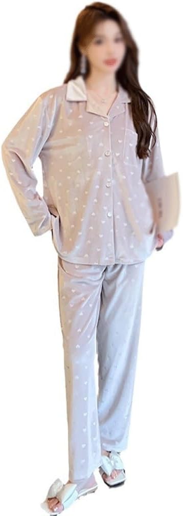 JSEIAJB Golden Velvet Pajamas for Women in Autumn and Winter Cardigan Can Be Worn As an Outerwear Home Suit(Medium)