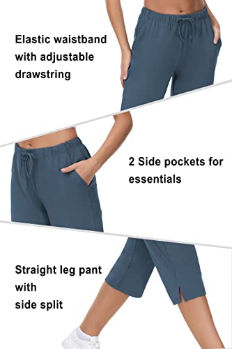 Women's Cropped Capri Pant Pull On Workout Drawstring Summer Capri Pants With Pockets Ladies Lightweight Yoga Capri/Ankle Pant (2Pack-Black And Navy, Xl) #TOP3