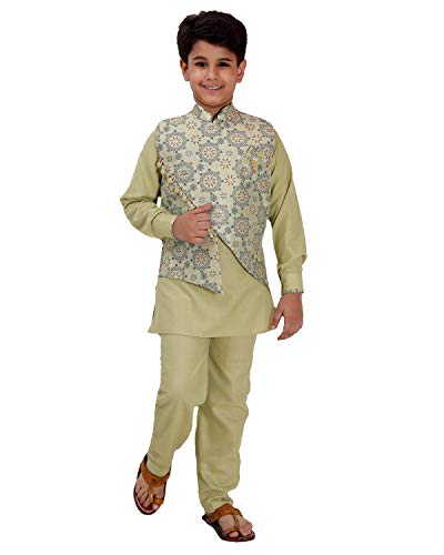 Image of FOURFOLDS Ethnic Wear Kurta Pyjama with Waist Coat Jacket for Kids and Boys FE612