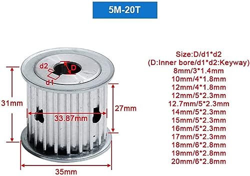 Roue synchrone en aluminium de 27 mm de large avec alésage à rainure - 2