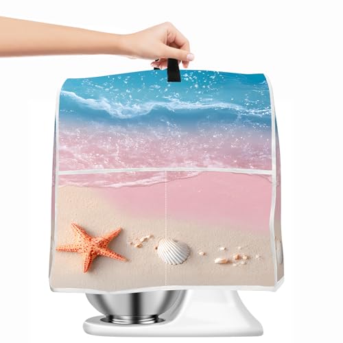 Image of Kitchen Dust Cover Compatible with 4.5 5 6 8 quart Stand Mixer, Kitchen Appliance Protective Covers with Top Handle and Pocket (Pink Coastal Shells, For All 6-8 qt Mixer)
