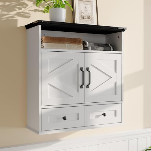 IDEALHOUSE Medicine Cabinet - White Bathroom Wall Cabinet, 24.4"x23.6"x9" Bathroom