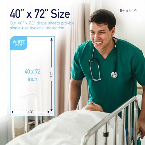 Image of Dynarex Disposable Drape Sheets - 40 inch x 72 inch (Case of 50), White, 2-Ply Tissue Paper for Patient Privacy, Exams, and Procedures