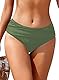SHEKINI Frauen Ruched Bikinihosen Mittelhohe Badehose Verstecken Bauch Briefs Hipster Damen Klassisch Mäßige Abdeckung Badehose Shorts（M, Olivgrün）