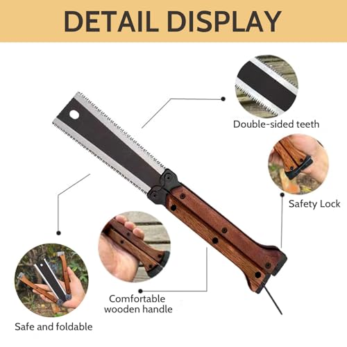 HAISHANG Japansäge Klappsäge 16cm Handsäge aus SK5 Karbonstahl mit Doppelseitiger Zahnung 13/14 TPI und Dreifach Geschliffenen Zähnen Tragbare Japanische Zugsäge für Heimwerker & Holzprojekte