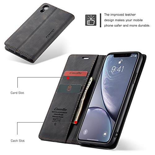 Iphone Xr Wallet Case Iphone 10R Leather Case, Sinianl Folio Case With Kickstand Credit Card Holder Magnetic Closure Folding Flip Book Cover Case For Apple Iphone Xr Iphone 10R - Black #TOP4
