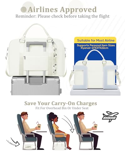 Image of Gym Bag for Women,Travel Duffle Bag for Travel with Wet Pocket Weekender Overnight Carry On Tote Bag Luggage Bag with Trolley Sleeve Personal Item Travel Bag Hospital Diaper Bag Beige
