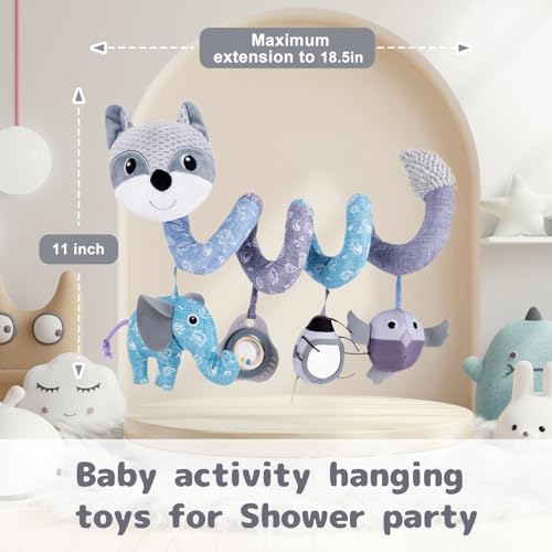 Image of Koty Car Seat Toys, Infant Baby Spiral Plush Activity Hanging Toy for Stroller Bar Pram Crib with Music Box BB Squeaker & Rattles(Gray Fox)