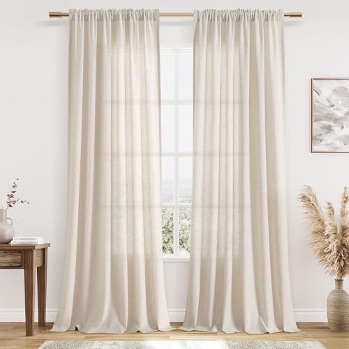 Guken Extra Long Linen Curtains 102 Inch Rod Pocke Warm Beige 2 Panels