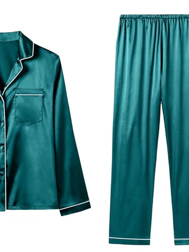 Image of LYANER Women's Silky Satin Pajamas Set | Collar Button Down Long Sleeve Shirt Sleeveless Cami Elastic Waist Shorts and Pants Sleepwear Loungewear 7pcs Pjs Set