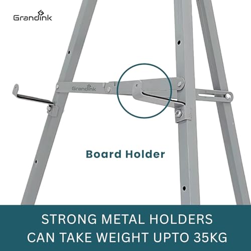 Image of Grandink 5FT Heavy-Duty Folding Metal Whiteboard Display Stand | Adjustable Display Stand for Blackboard, Notice Board, Presentation | Holds up to 3 x 4 Feet Boards | Grey