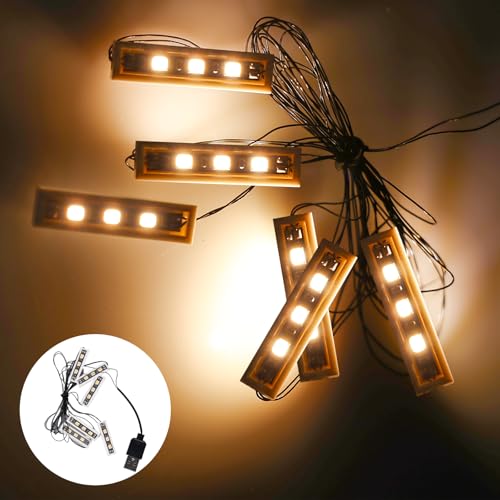 GOMETY 6 Weiss 1x4-Steine/Warmweiß LED-downlights in Einer Reihe, Kompatibel Beleuchtung Vier in Einem Downlights, USB-betrieben Beleuchtungs Set und Terminalverbindungen mit Anpassbarer Installation