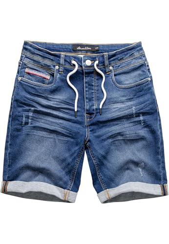 Amaci&Sons Herren Jeans Short Männer Kurze Bermuda Hose Regular Fit 7038 Dunkelblau W34